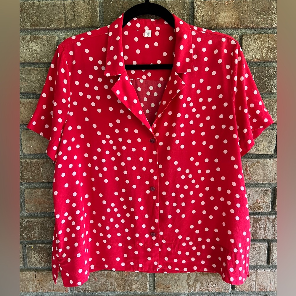 Polka Dot Button-Down Shirt - Red & White